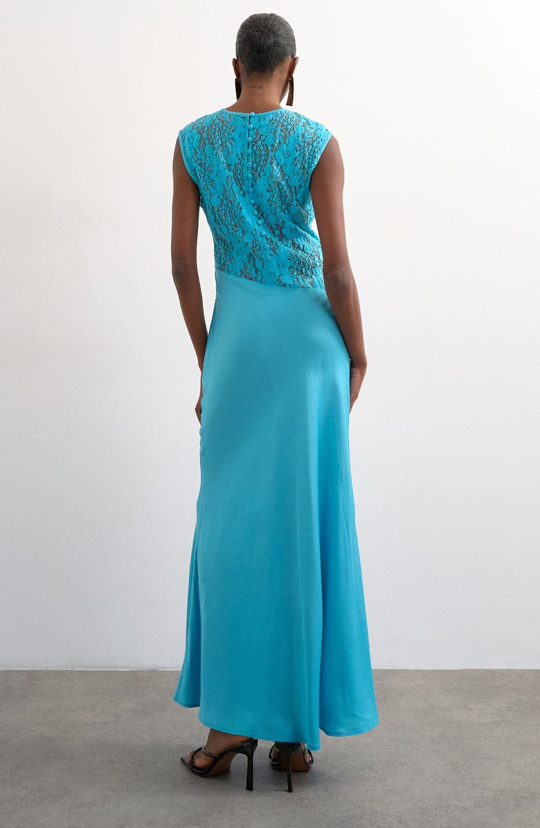 Topshop Satin & Lace Maxi Dress, Alternate, color, Turquoise