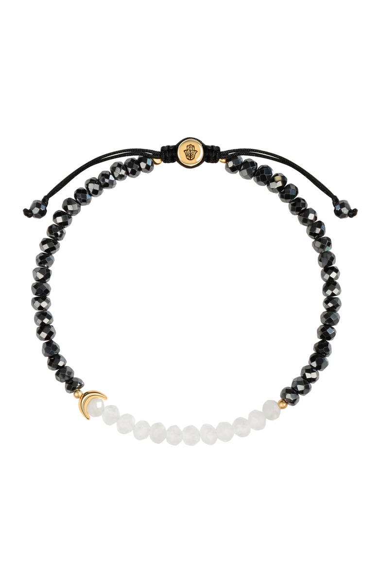 Karma and Luck Moonstone Hematite Moon Charm Beaded Bracelet Visualize Light, Main, color, Dark Grey/White/Gold
