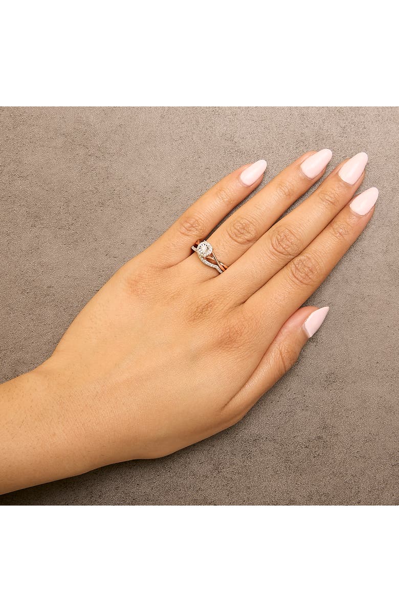 Haus of Brilliance 14K Rose Gold Plated Sterling Silver 1/6 Cttw Diamond Round Halo Bridal Set, Alternate, color, White Gold Over Silver