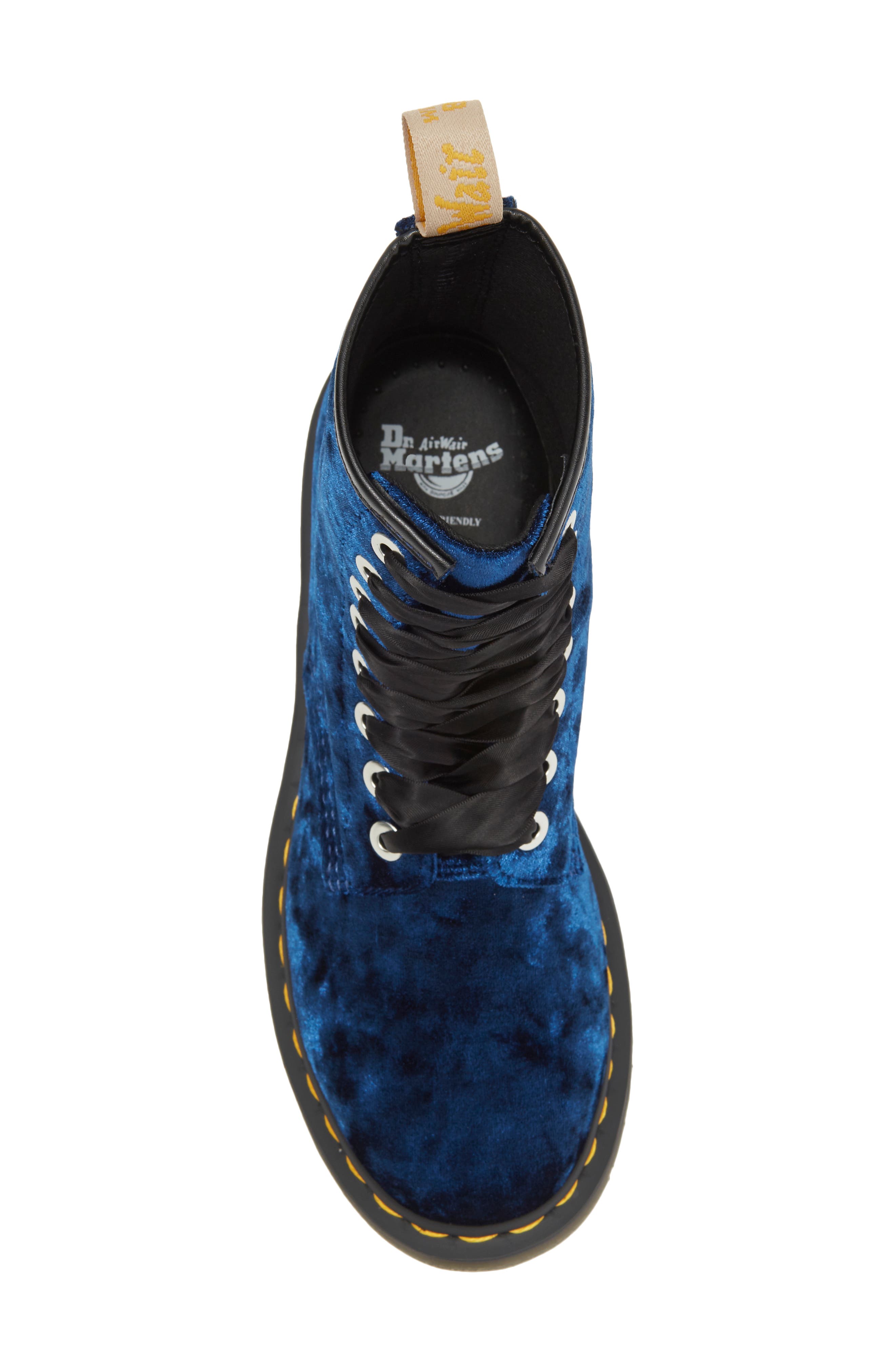 1460 Crushed Velvet Combat Boot, Alternate, color, DEEP BLUE CRUSHED VELVET