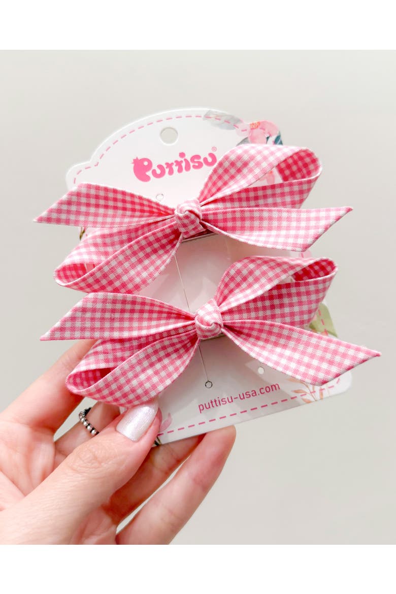 2pc Bow Clip Set, Alternate, color, Pink Gingham