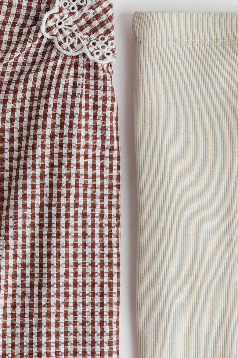 2-piece Blouse And Leggings Set, Alternate, color, Light beige/brown checked