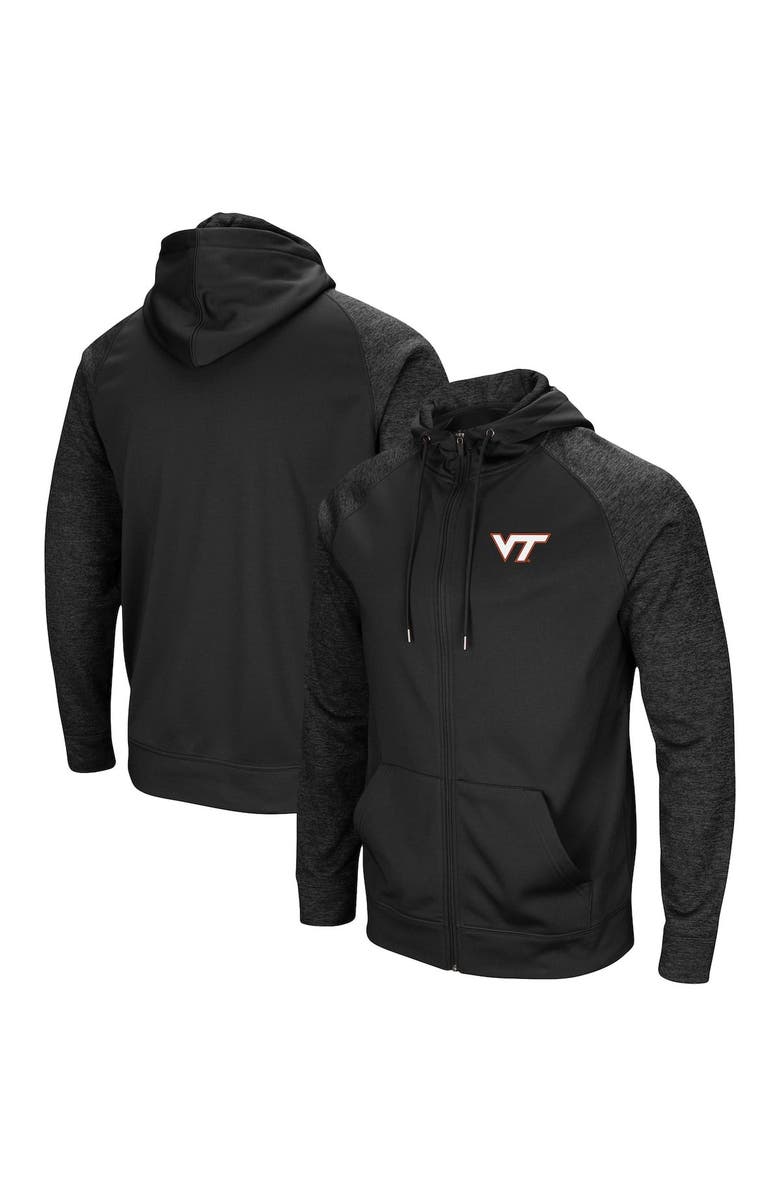 COLOSSEUM Men's Colosseum Black Virginia Tech Hokies Blackout 3.0 Tonal Raglan Full-Zip Hoodie, Main, color, Black