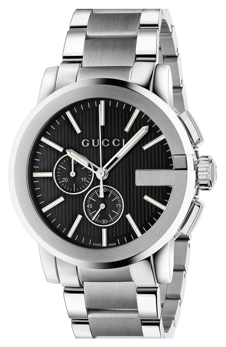 Gucci 'G-Chrono' Bracelet Watch, 44mm, Main, color, Silver/Black