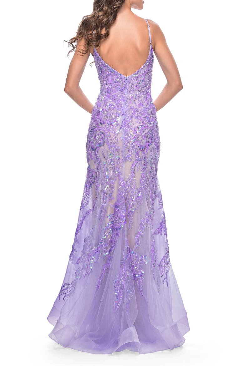 Mermaid Sequin and Beaded Embellished Prom Dress in Pastels, Alternate, color, Lavender