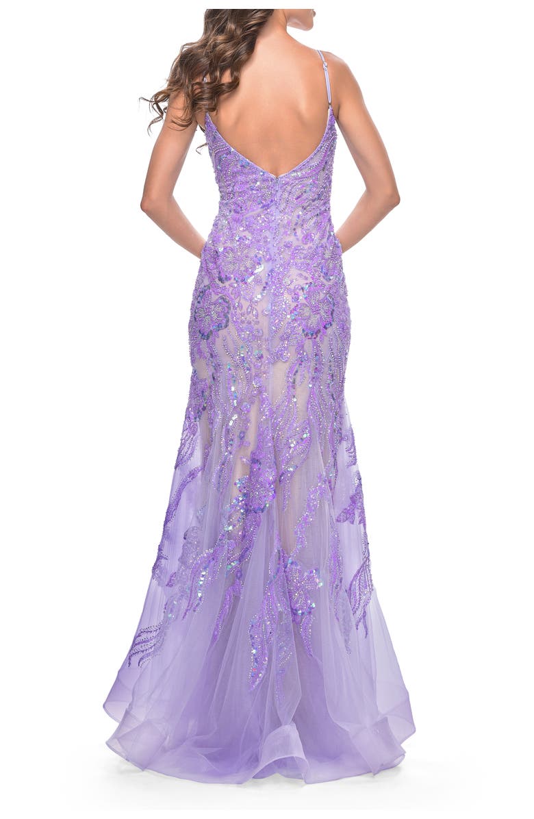 La Femme Mermaid Sequin and Beaded Embellished Prom Dress in Pastels, Alternate, color, Lavender