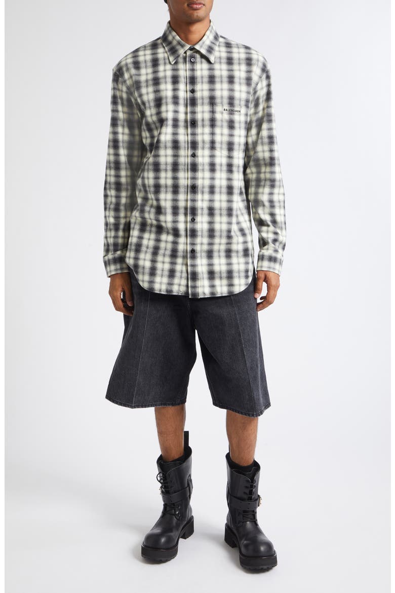 Regular Fit Check Cotton Flannel Button-Up Shirt, Alternate, color, 9040 WHITE/ BLACK