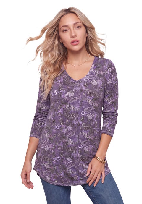 Plus Size Knit Thermal V Neck Swing Tunic Long Sleeve (plus)