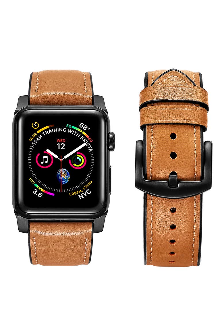 Leather Apple Watch® Watchband, Main, color, BROWN