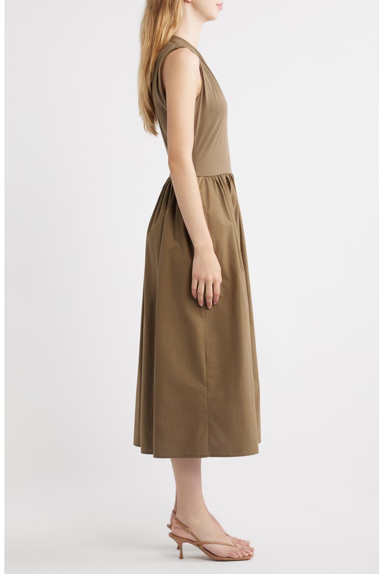 Winnie Mixed Media Midi Dress, Alternate, color, WASHED OLIVE