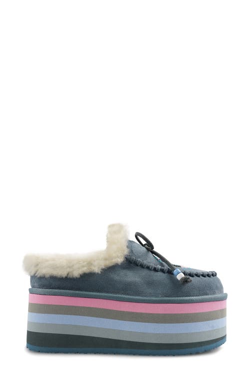 Zigi Birdy Faux Shearling Platform Slipper In Dusty Blue