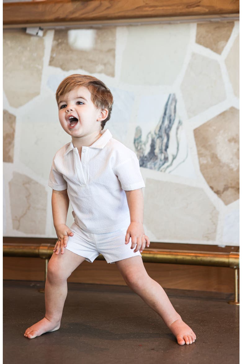 Kids' Seersucker Polo & Shorts Set, Alternate, color, WHITE