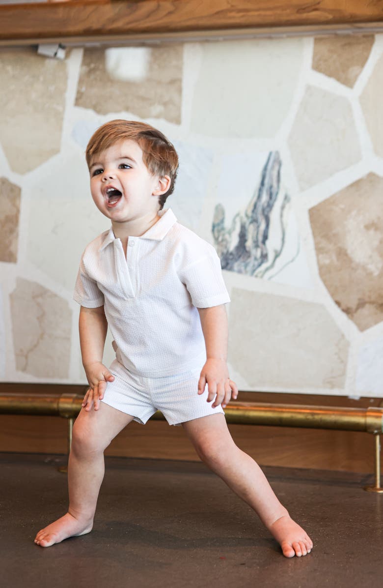 Manière Kids' Seersucker Polo & Shorts Set, Alternate, color, White
