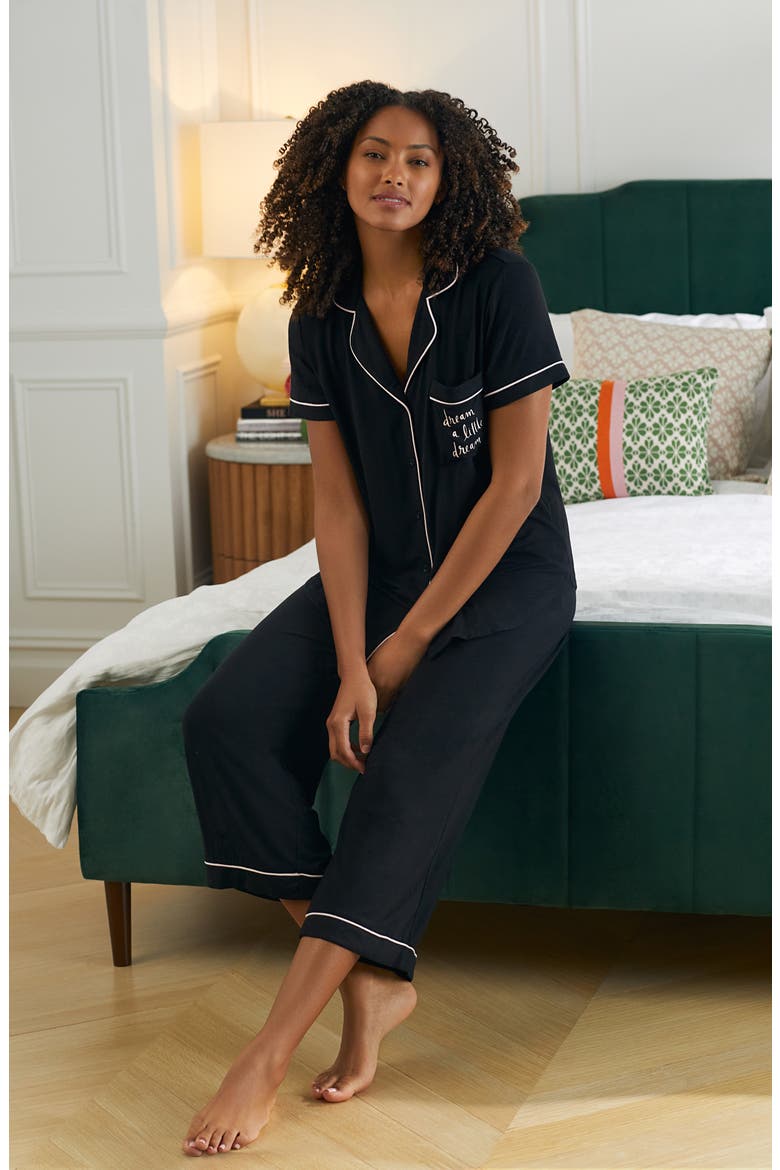 capri short sleeve pajamas, Alternate, color, BLACK