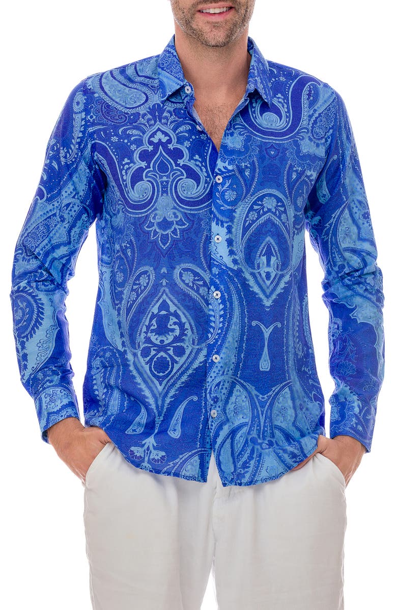 RANEES Paisley Linen Blend Button-Up Shirt, Main, color, 