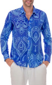 RANEES Paisley Linen Blend Button-Up Shirt