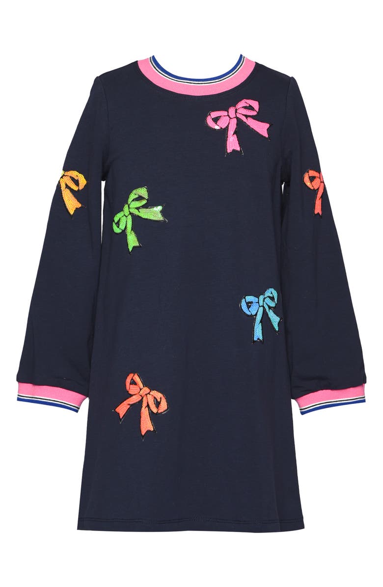 Baby Sara Kids' Bow Sequin Dress, Main, color, Navy