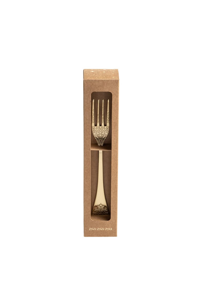 Dume Patterned Stainless Steel Dinner Fork Set of 4, Main, color, Champagne