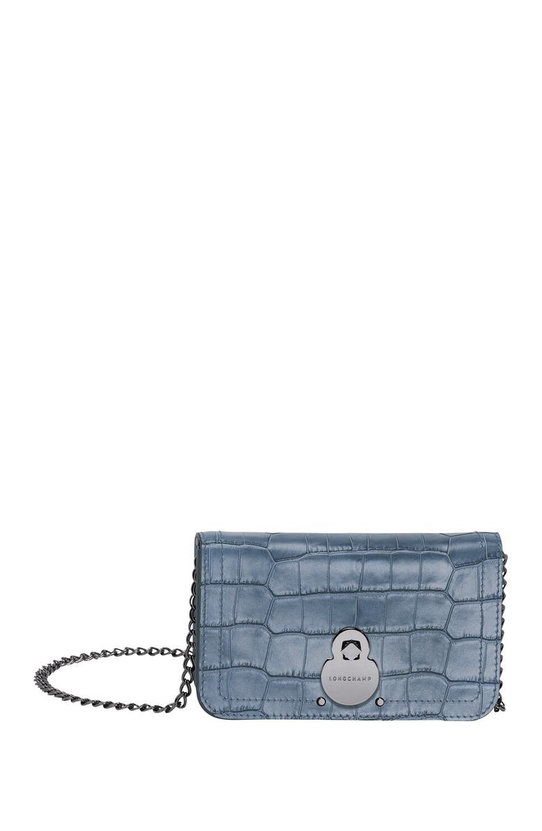 Longchamp Cavalcade Croc Embossed Crossbody Wallet, Main, color, Cloud Blue