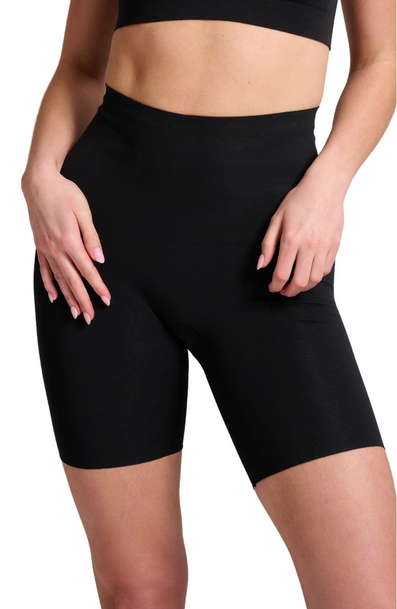 Siella Organic Cotton No-Show Shaping Short, Main, color, Black