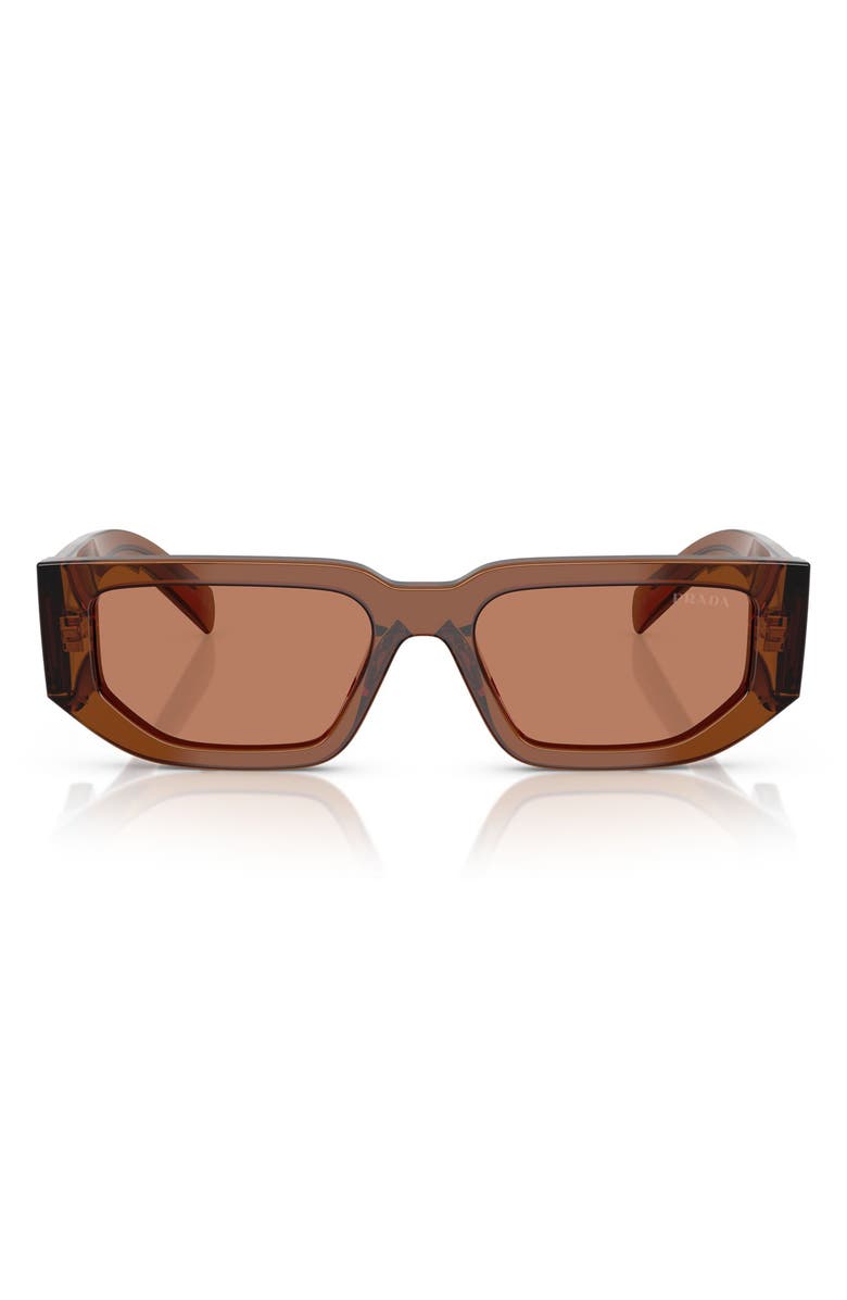 Prada 56mm Rectangular Sunglasses, Main, color, Dark Transparent / Brown