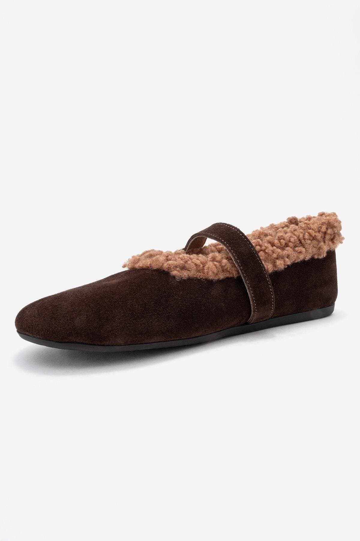 Guin Leather Strap Flat, Alternate, color, Brown Suede Leather