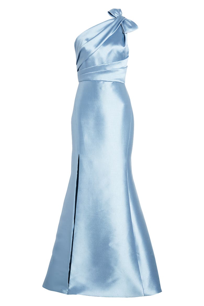 Bow Detail One-Shoulder Mikado Mermaid Gown, Alternate, color, SMOKEY BLUE