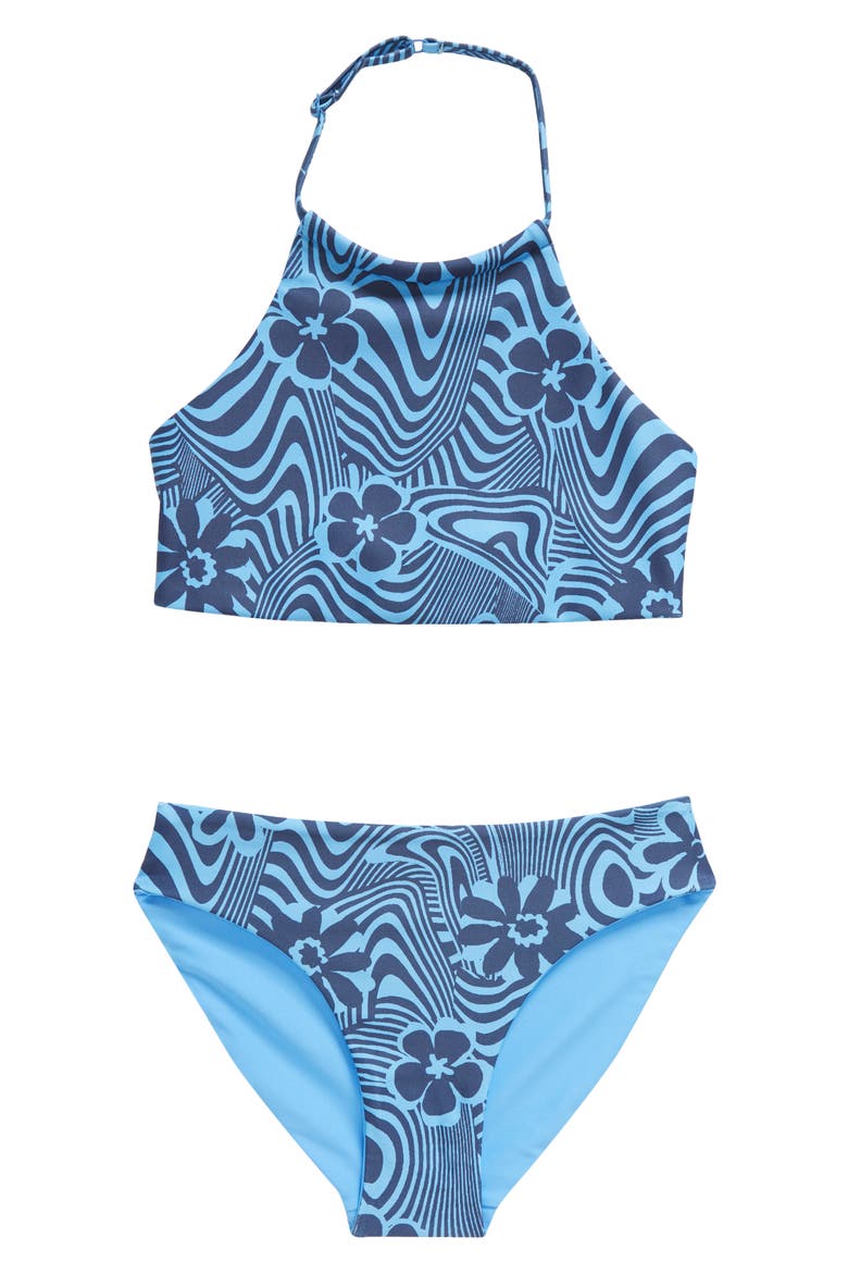 Kids' Just Breathe Reversible Two-Piece Swimsuit, Alternate, color, BLUE LAPIS PSYCHEDELIC DAISY