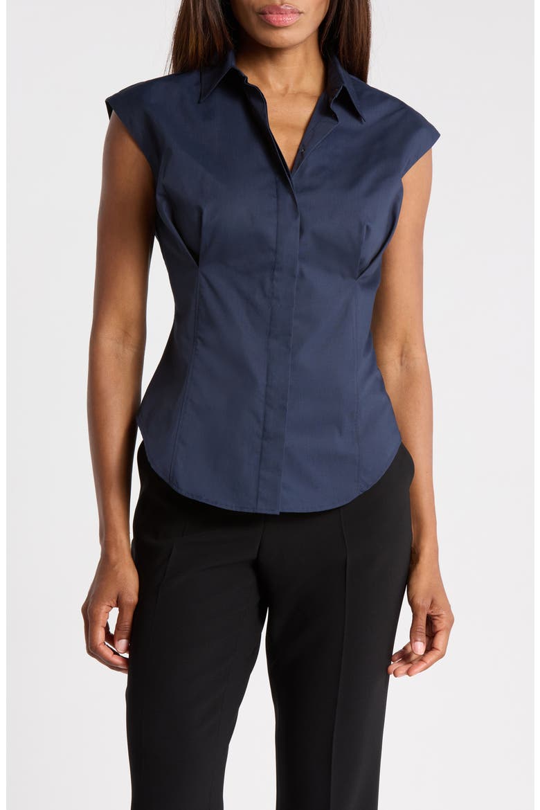 Cap Sleeve Cinched Poplin Shirt, Main, color, NAVY