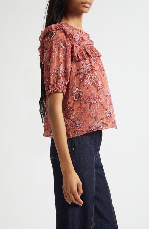 Ulla Johnson Jodie Puff Sleeve Floral Top In Brown