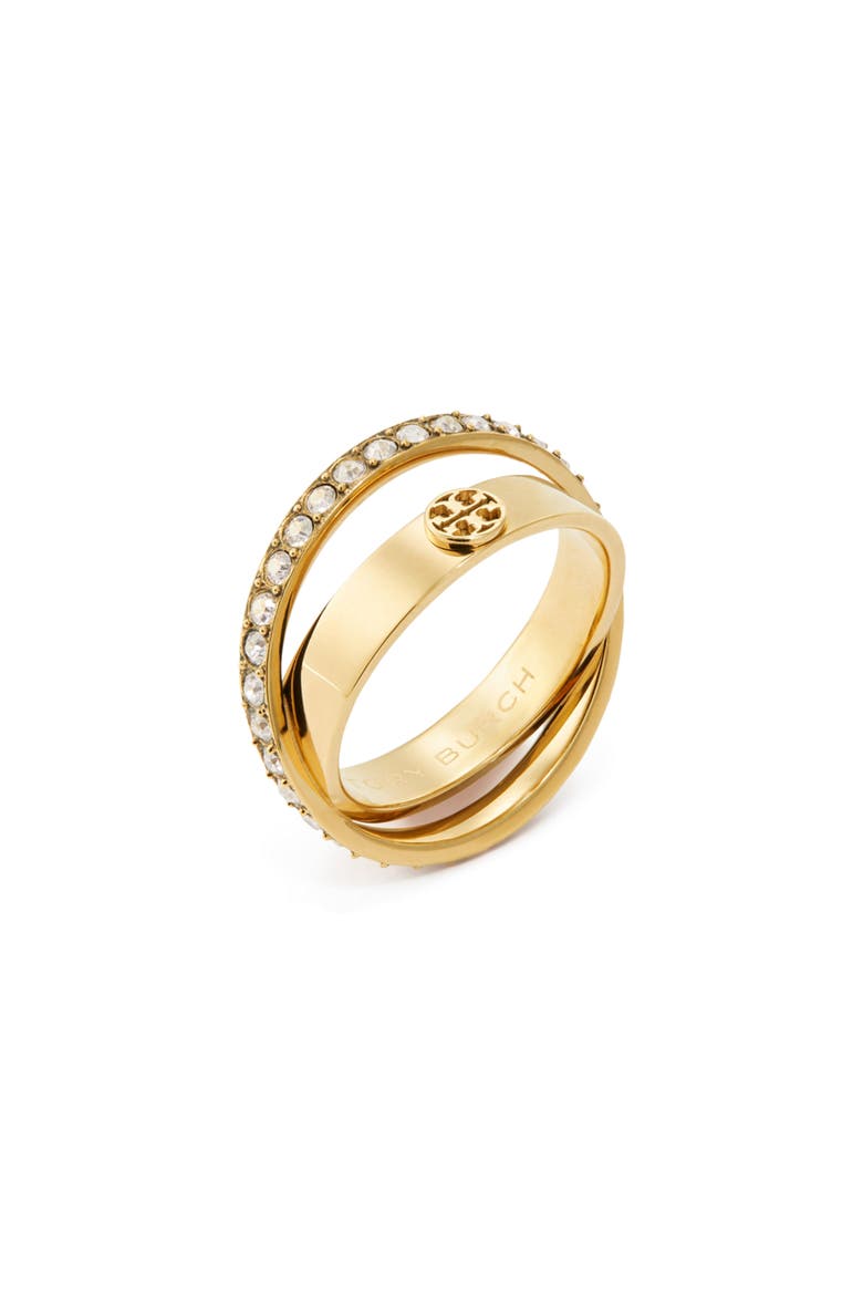 Icon Pavé Double Ring, Alternate, color, TORY GOLD / CRYSTAL