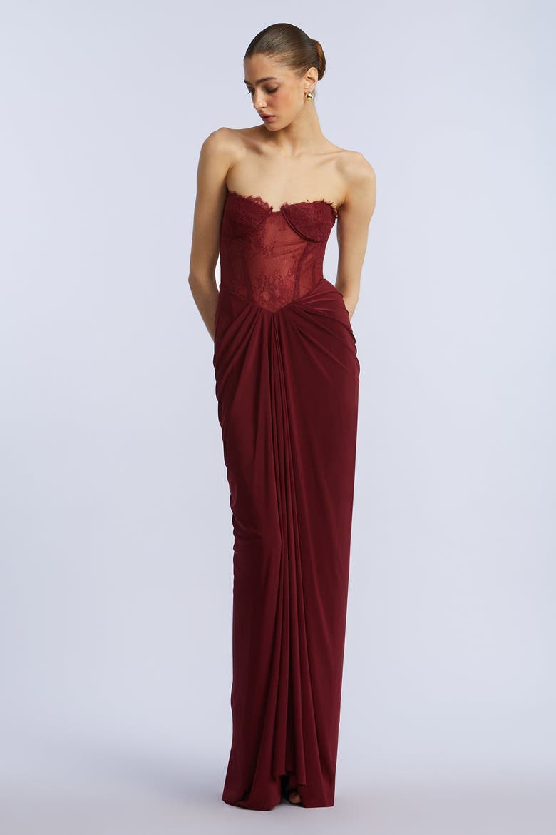 bcbg dress High Draped Slit Gown length column silhouette—equal parts sultry and refined. BCBGMAXAZRIA Allure Blue Sequined Maxi
