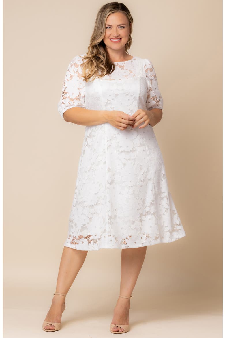Emma Floral Lace Cocktail Midi Dress, Alternate, color, WHITE