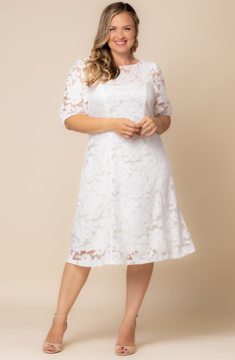 Kiyonna Emma Floral Lace Cocktail Midi Dress, Alternate, color,