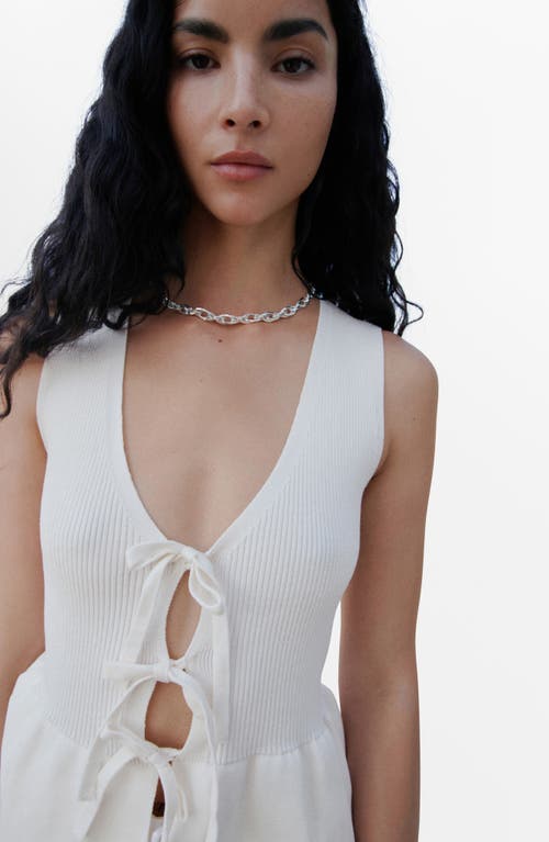 Mango Parise Tie Front Sleeveless Sweater In White