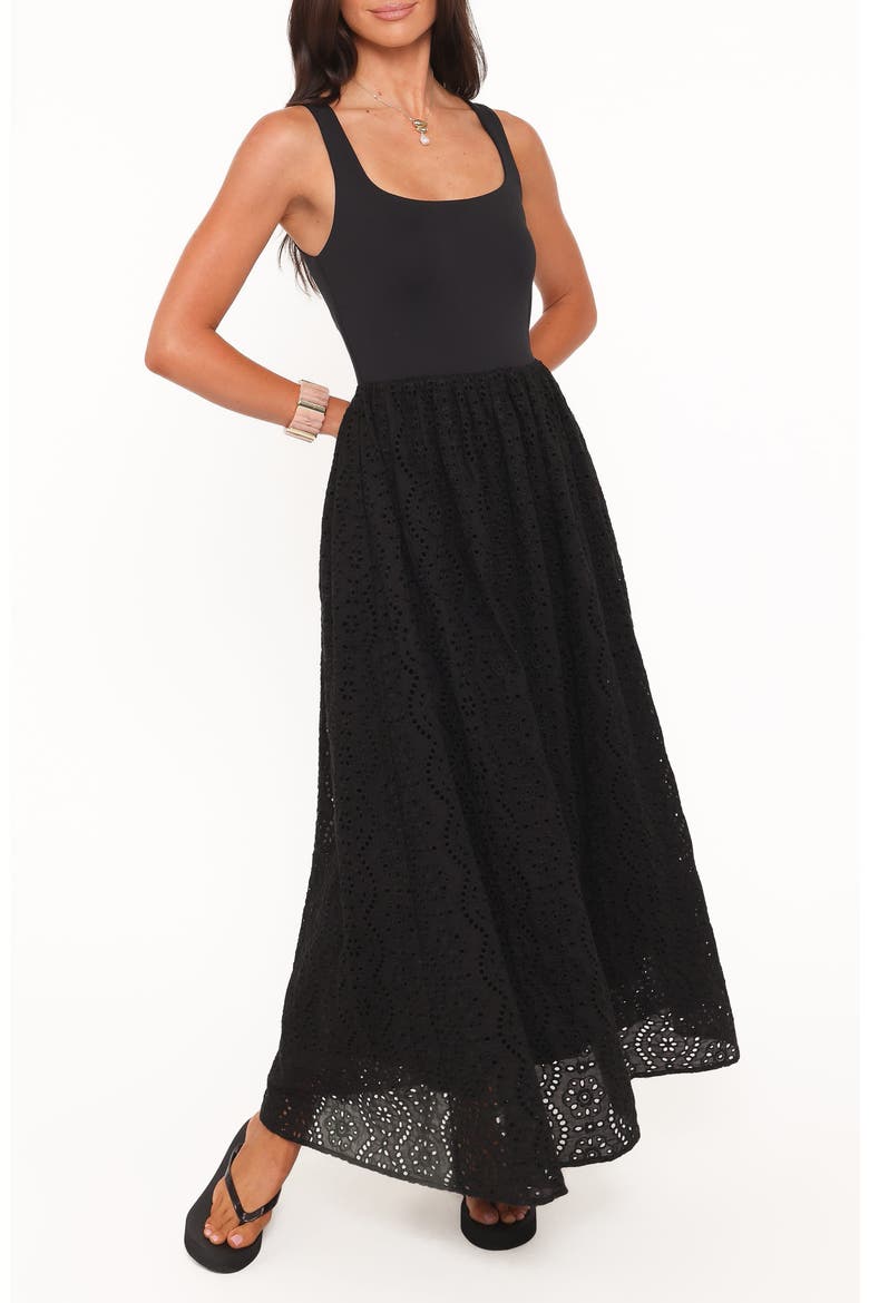 Alva Eyelet Midi Dress, Main, color, BLACK BRODERIE