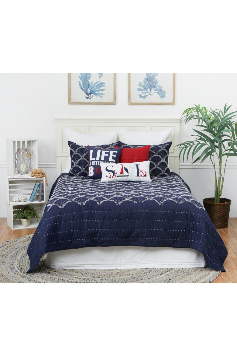 Scallop Cotton Quilt Set  - Reversible and Machine Washable, Alternate, color, Blue