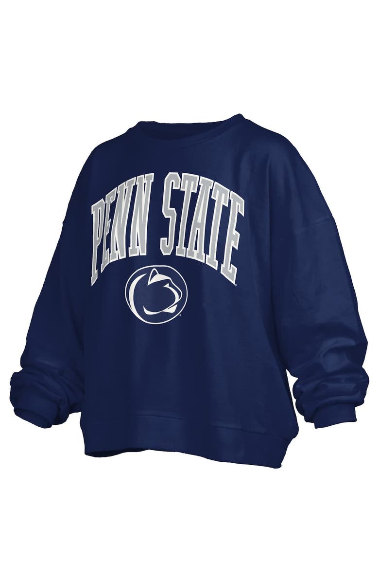 PRESSBOX Women's Pressbox Navy Penn State Nittany Lions Janise Arch Over Logo Waist Length Oversized Pullover Sweatshirt, Alternate, color, Navy