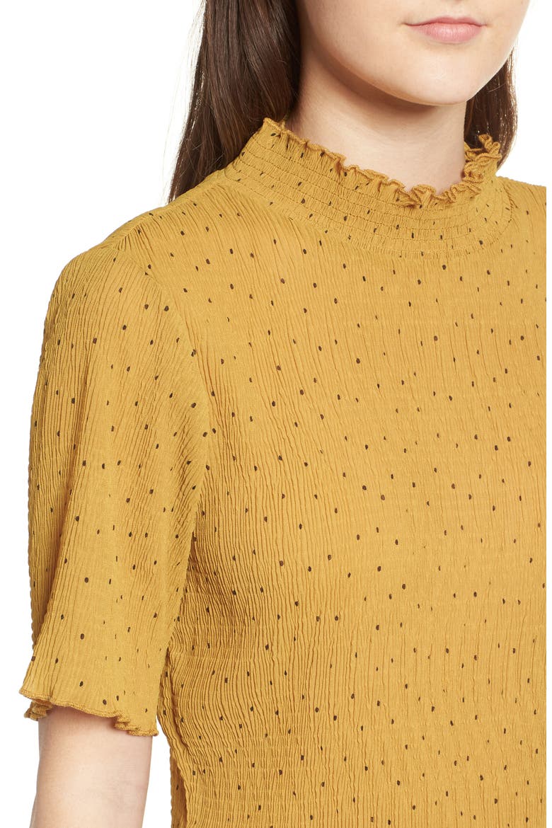 Crinkle Crop Top, Alternate, color, MUSTARD DOT