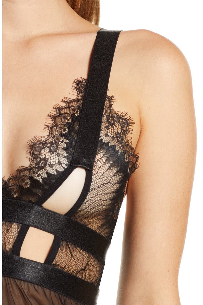 Janet Babydoll Chemise & G-String Thong, Alternate, color, BLACK