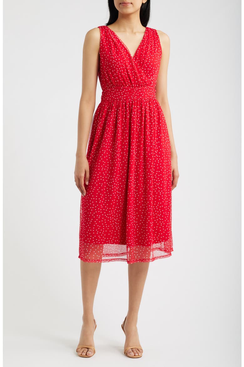 Cross Mesh Midi Dress, Main, color, RED