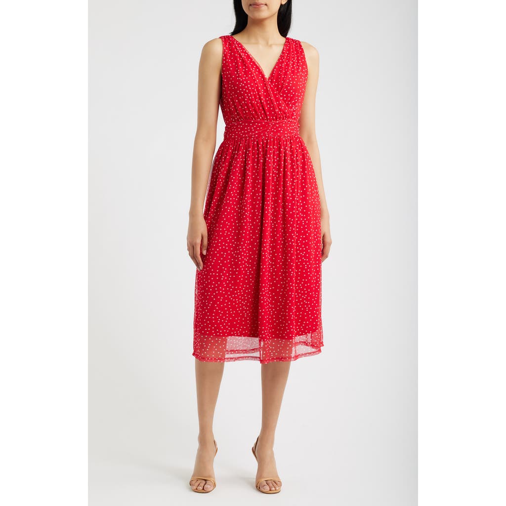 Loveappella Cross Mesh Midi Dress In Red
