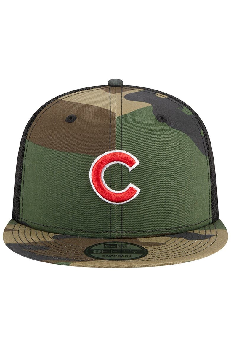 Men's New Era Camo Chicago Cubs Woodland Camo Trucker 9FIFTY Snapback Hat, Alternate, color, Camo