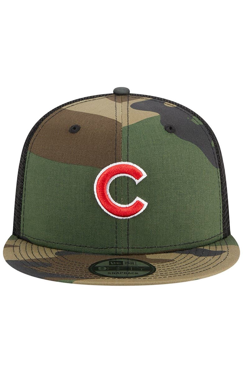 New Era Men's New Era Camo Chicago Cubs Woodland Camo Trucker 9FIFTY Snapback Hat, Alternate, color, 