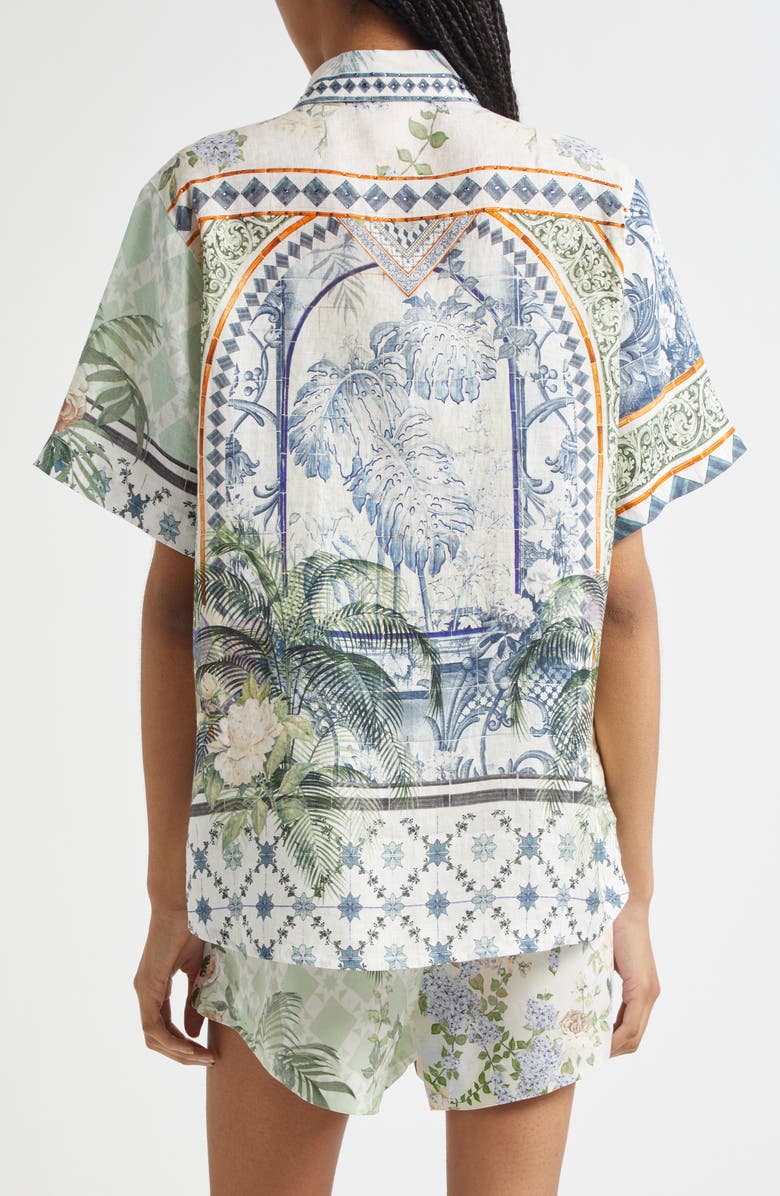 Camilla Classic Linen Button-Up Shirt, Alternate, color, Jardim Party