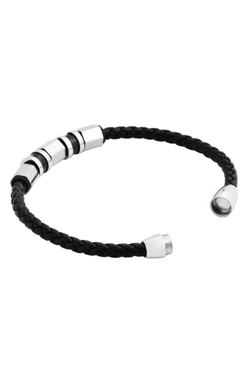 Geoffrey Beene Stainless Steel Ornaments Leather Bracelet