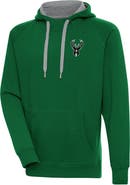 ANTIGUA Men's Antigua Hunter Green Milwaukee Bucks Metallic Logo Victory Raglan Pullover Hoodie