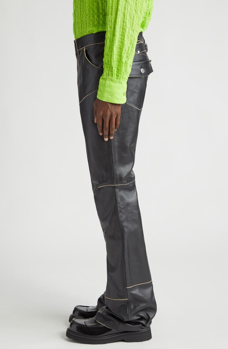 Martine Rose Backstrap Paneled Leather Slim Leg Pants, Alternate, color,