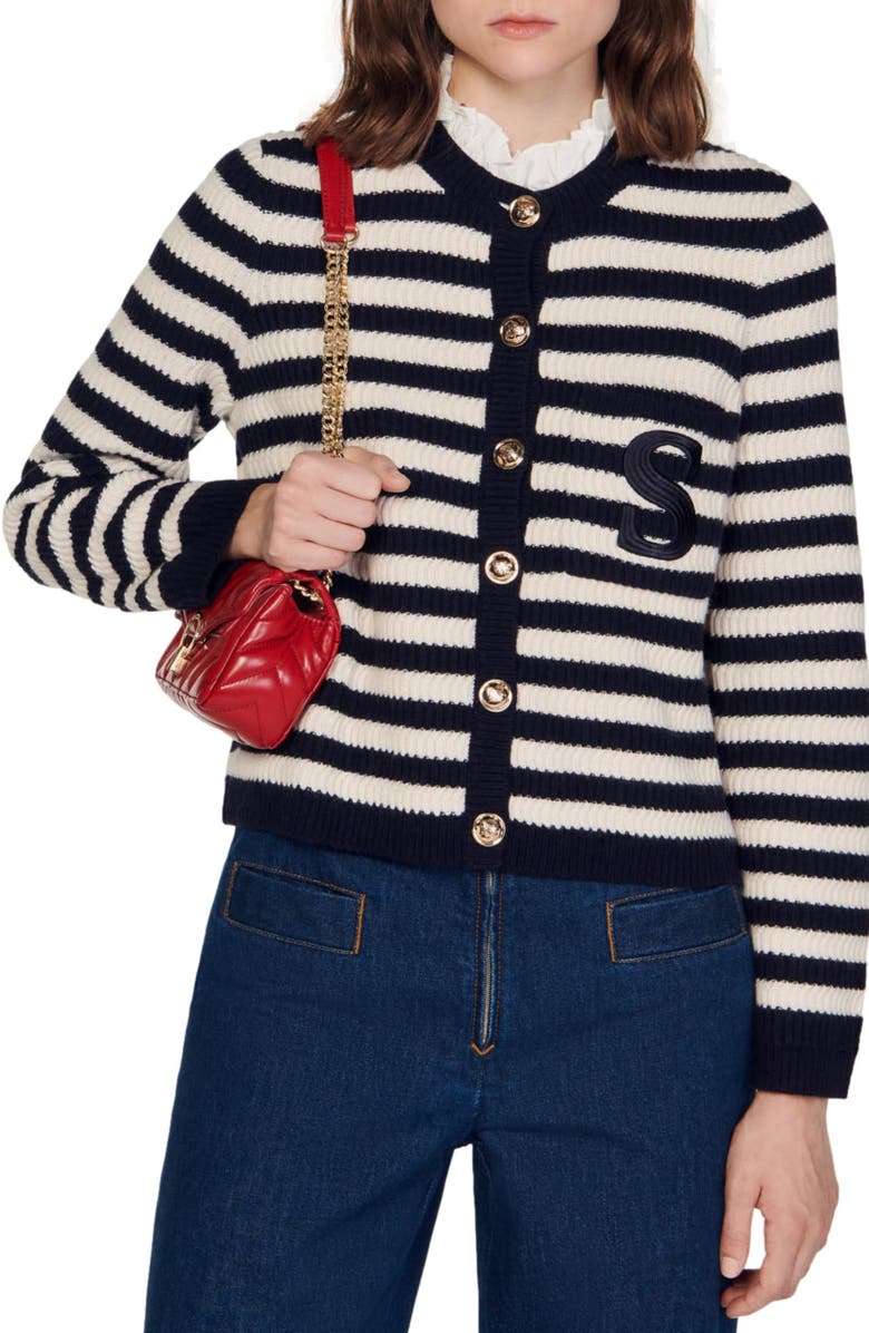 SANDRO Sailor Stripe Cardigan, Alternate, color, 