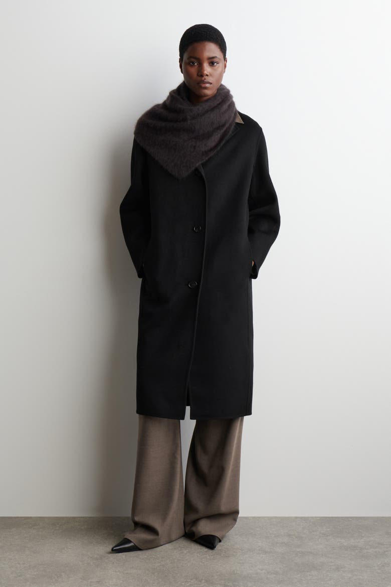 Double-Faced Wool Long Coat, Main, color, BLACK